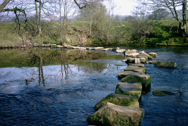 Stepping stones over the River Derwent at Hathersage